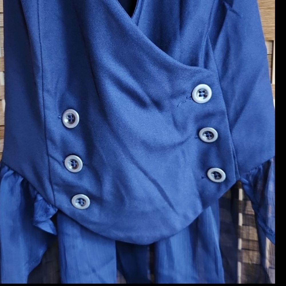 DISNEY, ALICE & Wonderland, Navy Blue Button Up, layered with sheer, Vest  Top - Picture 4 of 5